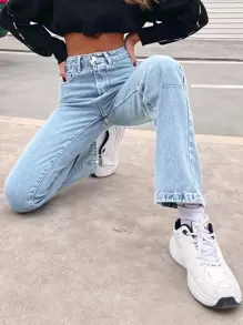 SHEIN Frenchy Jeans de pierna recta en contraste con puntada - Lavado ligero - Ver 6