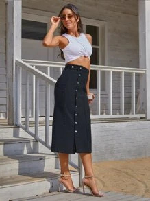 Selenza 紐扣長款牛仔半身裙