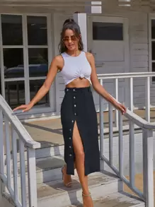 Selenza 紐扣長款牛仔半身裙