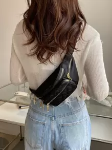 Riñonera ligera, informal, acolchada, con múltiples bolsillos, para adolescentes, niñas, mujeres, estudiantes universitarias, novatos y trabajadores administrativos, perfecta para oficina, universidad, trabajo, negocios, desplazamientos, actividades al aire libre, viajes, salidas - Negro - Ver 7