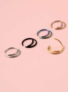 5pcs/set Fashionable Minimalist Holographic Nose Ring Stainless Steel For Women & Men No Piercing Needed Septum Body Jewelry - Multicolor - View 2