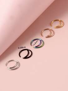 5pcs/set Fashionable Minimalist Holographic Nose Ring Stainless Steel For Women & Men No Piercing Needed Septum Body Jewelry - Multicolor - View 3