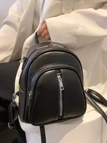 極簡風格拉鍊功能背包 - 黑色 - 查看 3