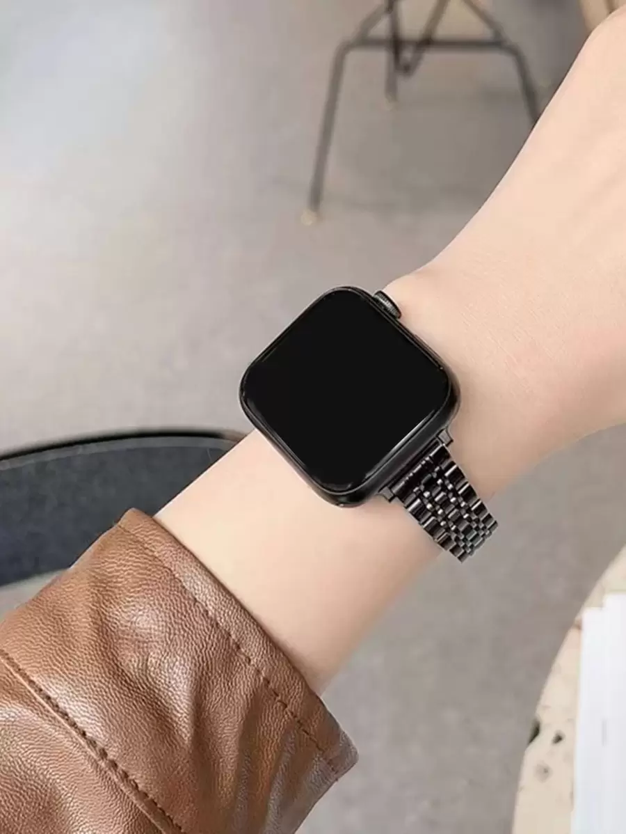Plain Stainless Steel Watchband Compatible With Apple Watch - Black - View 1