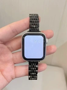 Plain Stainless Steel Watchband Compatible With Apple Watch - Black - View 2