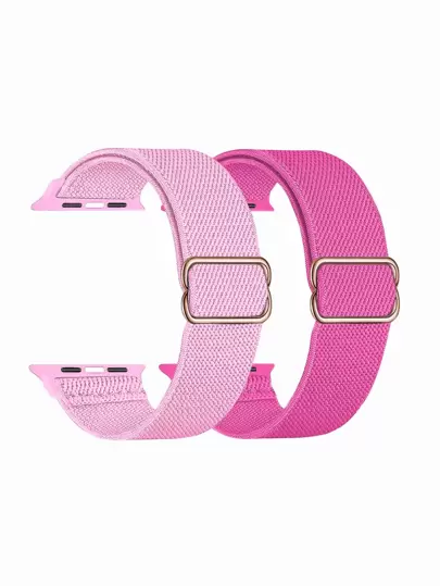 2 piezas/set Bucle solo de nailon elástico compatible con la correa del Apple Watch de 49mm, 46mm, 45mm, 44mm, 42mm, 41mm, 40mm, 38mm para hombres y mujeres, correa trenzada de nailon suave rosa compatible con Apple Watch Series Ultra SE 11/10/9/8/7/6/5/4/3/2/1 como regalo para estudiantes que regresan a la escuela