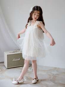 網紗外國風格露背無袖女小童洋裝夏天孩子們背心洋裝孩子們公主裙