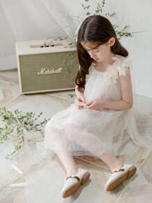 網紗外國風格露背無袖女小童洋裝夏天孩子們背心洋裝孩子們公主裙