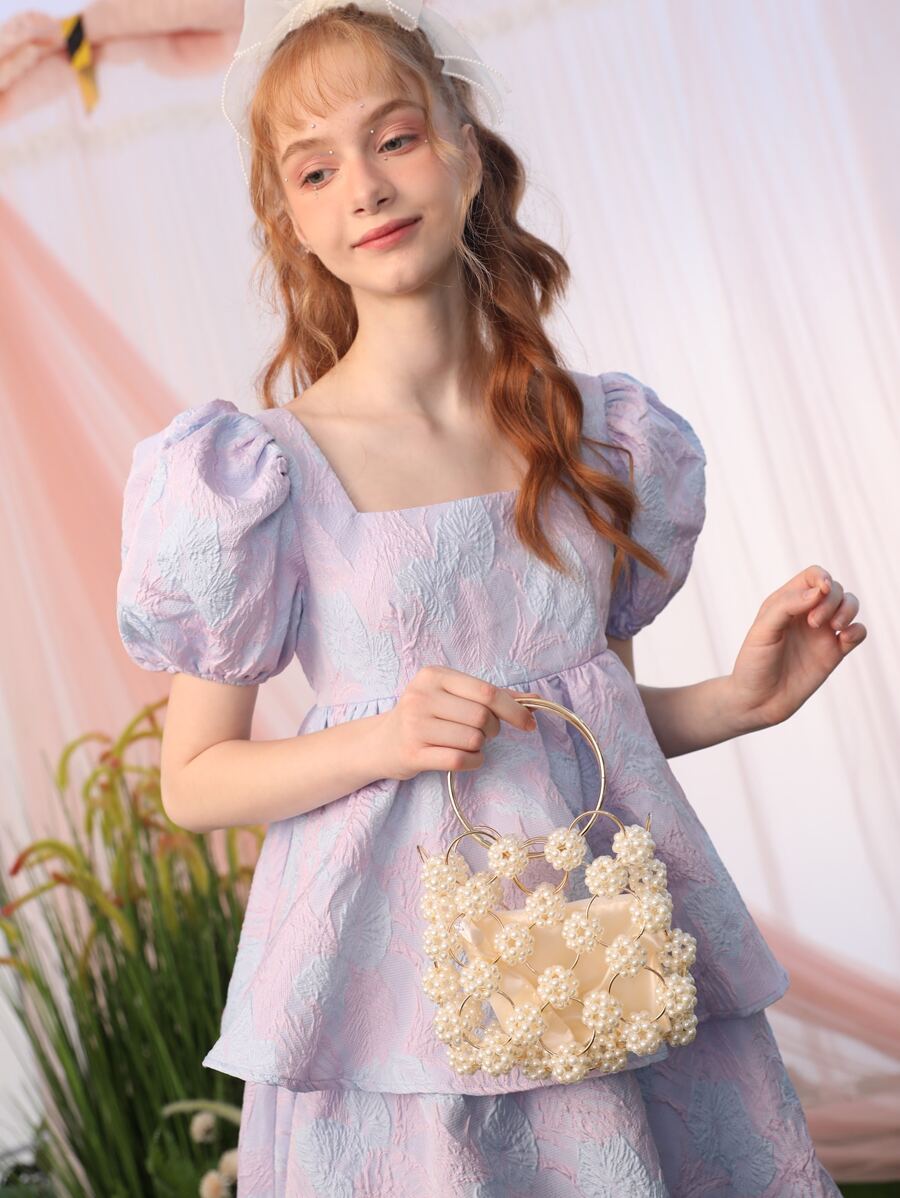 Mini Faux Pearl Decor Top Ring Evening Bag - Beige - View 1