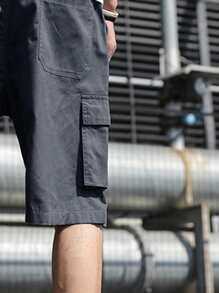 Manfinity Homme Loose Fit Men's Shorts With Side Flap Pockets And Adjustable Drawstring Waist - Dark Grey - View 3