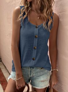 SHEIN LUNE Fake Button Tank Top - Navy Blue - View 3