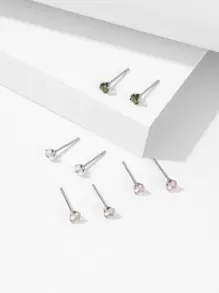 4對水鑽裝飾耳釘 - 銀色 - 查看 1