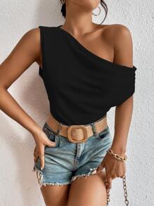 Chiquease Solid Asymmetrical Neck Top - Black - View 1