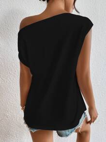 Chiquease Solid Asymmetrical Neck Top - Black - View 2