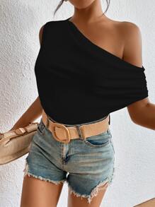 Chiquease Solid Asymmetrical Neck Top - Black - View 4