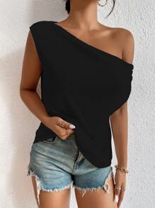 Chiquease Solid Asymmetrical Neck Top - Black - View 5
