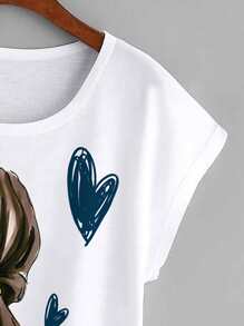 SHEIN LUNE Figure Graphic Batwing Sleeve Tee - White - View 3