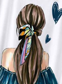 SHEIN LUNE Figure Graphic Batwing Sleeve Tee - White - View 4