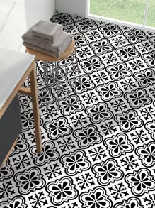 9pcs Colored Printed Anti-Slip Floor Tile Stickers, Self-Adhesive Waterproof Ceramic Tile Stickers For Home Decor, Wall Background, 7.87 X 7.87 Inches, Stickers, Wall Decal, Vinyl Decal For Home Decorations, Spring Decoration Items Refresh Your Home, Rama Decoration Stickers Floor Tiles Flooring Floor Tiles Self Adhesive Floor Tiles Peel Stick Living Room Decor Room Decor Kitchen - Black and White - View 1