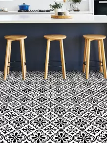 9pcs Colored Printed Anti-Slip Floor Tile Stickers, Self-Adhesive Waterproof Ceramic Tile Stickers For Home Decor, Wall Background, 7.87 X 7.87 Inches, Stickers, Wall Decal, Vinyl Decal For Home Decorations, Spring Decoration Items Refresh Your Home, Rama Decoration Stickers Floor Tiles Flooring Floor Tiles Self Adhesive Floor Tiles Peel Stick Living Room Decor Room Decor Kitchen - Black and White - View 3