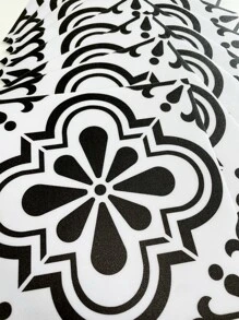 9pcs Colored Printed Anti-Slip Floor Tile Stickers, Self-Adhesive Waterproof Ceramic Tile Stickers For Home Decor, Wall Background, 7.87 X 7.87 Inches, Stickers, Wall Decal, Vinyl Decal For Home Decorations, Spring Decoration Items Refresh Your Home, Rama Decoration Stickers Floor Tiles Flooring Floor Tiles Self Adhesive Floor Tiles Peel Stick Living Room Decor Room Decor Kitchen - Black and White - View 6