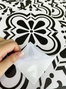 9pcs Colored Printed Anti-Slip Floor Tile Stickers, Self-Adhesive Waterproof Ceramic Tile Stickers For Home Decor, Wall Background, 7.87 X 7.87 Inches, Stickers, Wall Decal, Vinyl Decal For Home Decorations, Spring Decoration Items Refresh Your Home, Rama Decoration Stickers Floor Tiles Flooring Floor Tiles Self Adhesive Floor Tiles Peel Stick Living Room Decor Room Decor Kitchen - Black and White - View 7