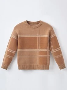 Boys Plaid Pattern Jumper - Camel - View 1