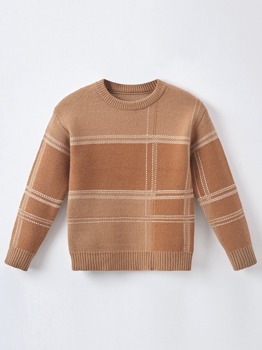 Boys Plaid Pattern Jumper - Camel - View 1