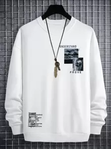 Manfinity 男士字母圖案落肩袖運動衫 - 白色 - 查看 1