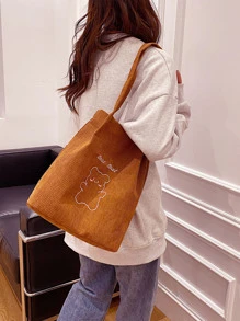 حقيبة كتف من القطيفة الكاجوال، حقيبة تسوق كبيرة مزينة بشارة، حقيبة تسوق قابلة لإعادة الاستخدام خفيفة الوزن، حقيبة كتف كرتونية لحمل الأعمال الكاجوال للدببة للمراهقات والنساء وطلاب الكلية، مثالية للمكتب والكلية والعمل والأعمال والتنقل، حقيبة كتف للمدرسة