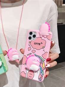 3d Dinosaur Shaped Phone Case With Stand And Lanyard, Compatible With Iphone15 Promax, Compatible With Samsung S23, Full Coverage Soft Shell,International Version, Not The Domestic Version - Baby Pink - View 3