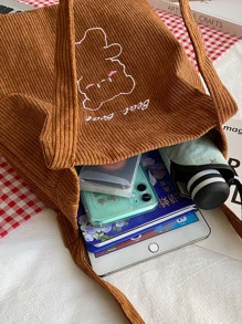 حقيبة كتف من القطيفة الكاجوال، حقيبة تسوق كبيرة مزينة بشارة، حقيبة تسوق قابلة لإعادة الاستخدام خفيفة الوزن، حقيبة كتف كرتونية لحمل الأعمال الكاجوال للدببة للمراهقات والنساء وطلاب الكلية، مثالية للمكتب والكلية والعمل والأعمال والتنقل، حقيبة كتف للمدرسة