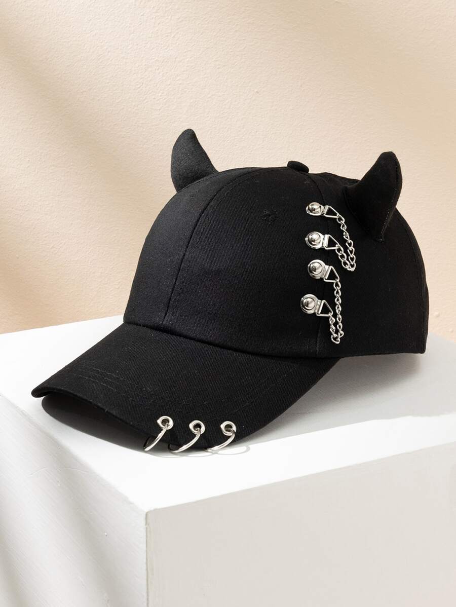 Gorra de béisbol con cadena & cuernos - Negro - Ver 1