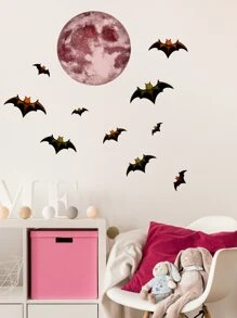 萬聖節蝙蝠和月亮形狀夜光貼紙 - 彩色 - 查看 2