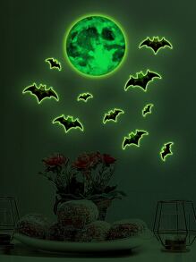 萬聖節蝙蝠和月亮形狀夜光貼紙 - 彩色 - 查看 6