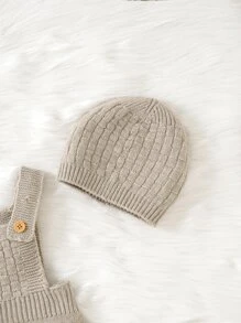 Baby Girl Textured Knit Bodysuit & Hat Without Tee - Khaki - View 4