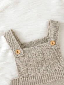 Baby Girl Textured Knit Bodysuit & Hat Without Tee - Khaki - View 5