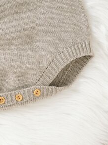 Baby Girl Textured Knit Bodysuit & Hat Without Tee - Khaki - View 6