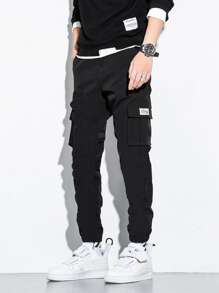 Manfinity Hypemode 男士拼接口袋貨物裝寬鬆褲 - 黑色 - 查看 1