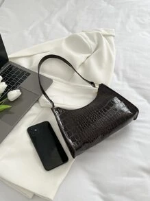 Tối giản Dập nổi cá sấu Cái túi - Màu nâu Sô-cô-la - Xem 4