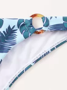 夏季热带印花十字交叉荷叶边吊带比基尼 - 彩色 - 查看 4