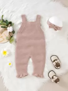 Mono De Punto Con Ribete De Volantes Para Bebé Niña Y Banda Para La Cabeza Sin Camiseta - Rosa vieja - Ver 2