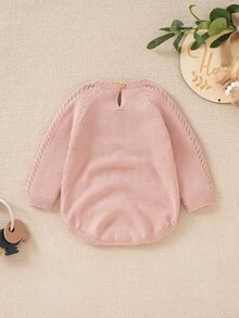 Bebé Body con lazo delantero de manga raglán de punto de malla - Rosa - Ver 2
