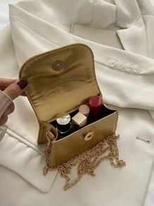 迷你金屬質感鏈條翻蓋方包 - 金色 - 查看 5