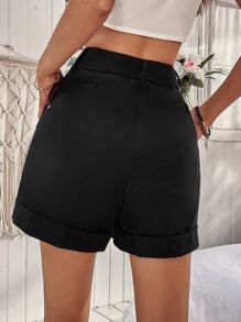 Plicated Detail Wide Leg Shorts - Black - View 2