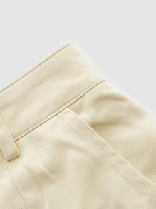 SHEIN MOD Quần nữ Nút Túi Dây kéo màu trơn Giải trí - Màu be - Xem 7