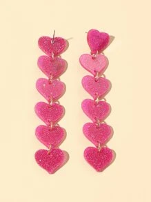 Pendientes largos con adorno de corazón - Rosa Fucsia - Ver 2