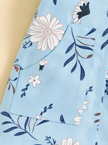 Baby Solid Rib Knit Bodysuit & Floral Print Pinafore Dress With Headband - Blue and White - View 3