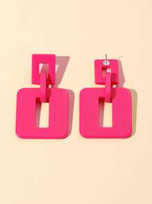 方形耳墜 - 玫紅色 - 查看 2