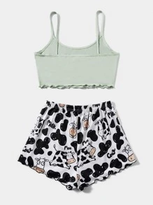 Plus Cow Print Lettuce Trim Cami PJ Set - Multicolor - View 2